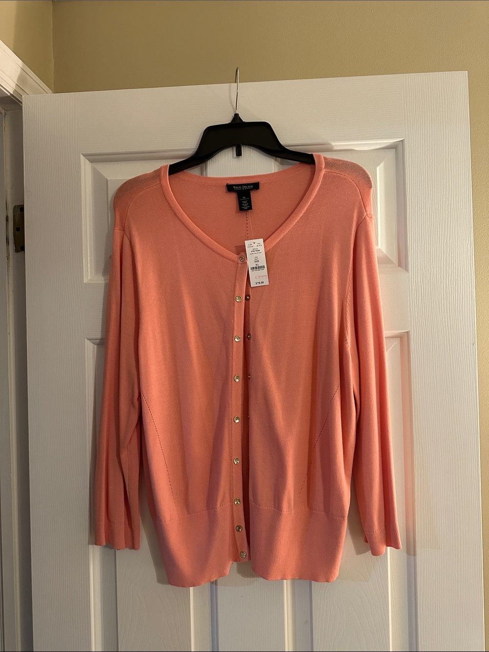 White House Black Market Peach Button-Front V-Neck Cardigan